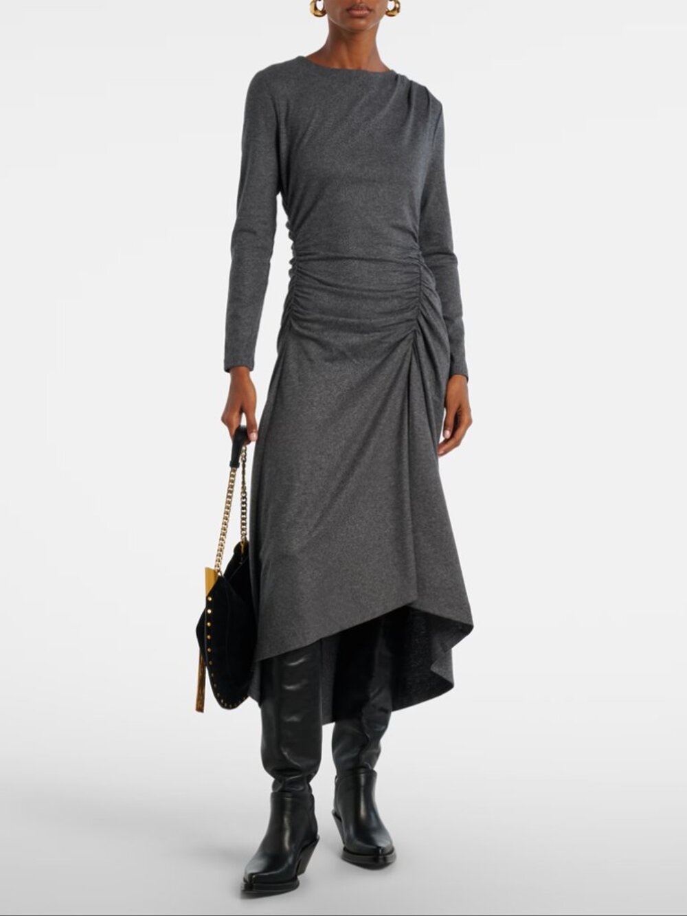 Veronica Beard Theodora Ruched Wool-Blend Midi Dress